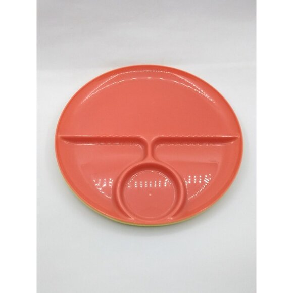 Vtg.Set USA 4 Avocado Lime Orange Gray Plastic Sectional Picnic Plates 9.5" READ - Picture 9 of 12